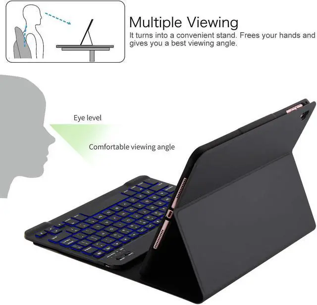 Alt view image 3 of 7 - iPad 2 iPad 3 iPad 4 Keyboard Case with Backlight Thin Lightweight PU Leather Removable Wireless Bluetooth Backlit Keyboard Slim Folio Cover Soft Protection for Apple iPad 2nd 3rd 4th Generation