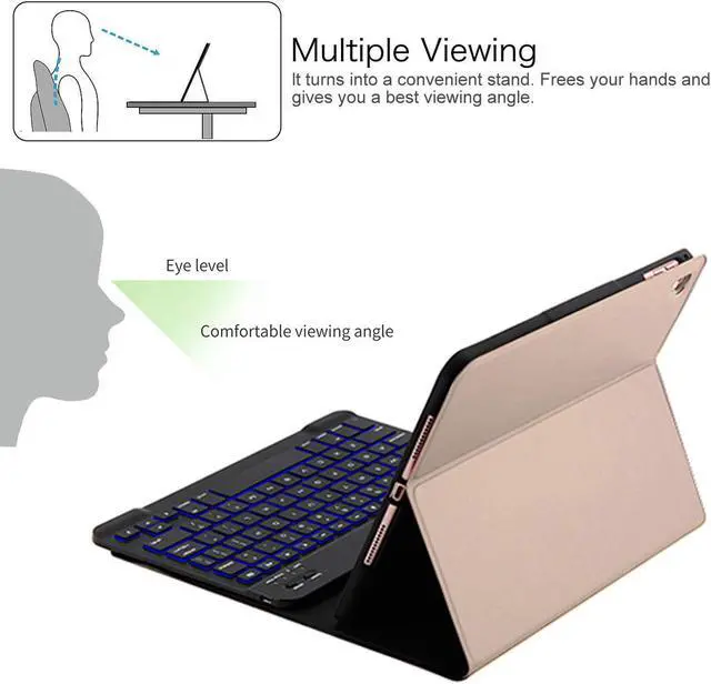 Alt view image 3 of 7 - iPad 2 iPad 3 iPad 4 Keyboard Case with Backlight Thin Lightweight PU Leather Removable Wireless Bluetooth Backlit Keyboard Slim Folio Cover Soft Protection for Apple iPad 2nd 3rd 4th Generation