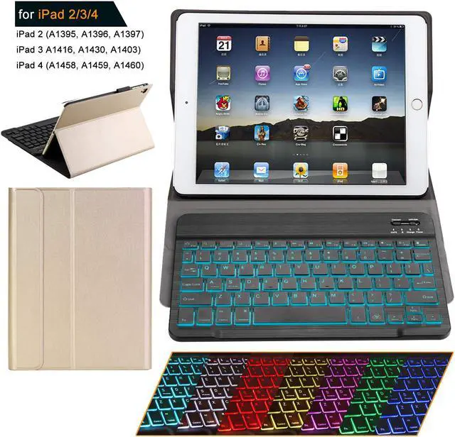 Main image of iPad 2 iPad 3 iPad 4 Keyboard Case with Backlight Thin Lightweight PU Leather Removable Wireless Bluetooth Backlit Keyboard Slim Folio Cover Soft Protection for Apple iPad 2nd 3rd 4th Generation