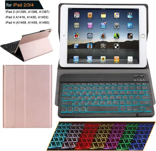 Main image of iPad 2 iPad 3 iPad 4 Keyboard Case with Backlight Thin Lightweight PU Leather Removable Wireless Bluetooth Backlit Keyboard Slim Folio Cover Soft Protection for Apple iPad 2nd 3rd 4th Generation