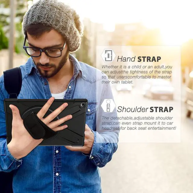 Alt view image 6 of 7 - WERLEO Fire HD 10 2017 2018 2019 Case Heavy Duty Armor Shockproof Protective Case Cover with Rotating Hand Strap Carrying Shoulder Strap and Kickstand for Amazon Kindle Fire HD 10 Inch 2019 2018 2017