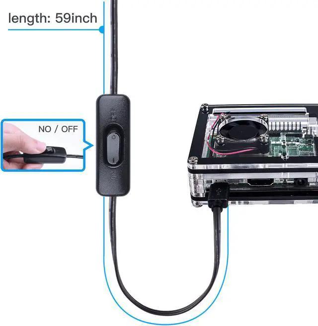 Alt view image 4 of 7 - Werleo Raspberry Pi 3 B+ Case with Fan Cooling and 3× Heat-Sinks 5V 2.5A Power Supply with On Off Switch Cable for RPi 3 B+ / 3B / 2b