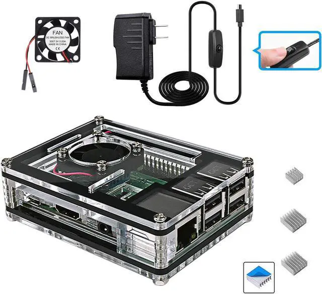 Main image of Werleo Raspberry Pi 3 B+ Case with Fan Cooling and 3× Heat-Sinks 5V 2.5A Power Supply with On Off Switch Cable for RPi 3 B+ / 3B / 2b