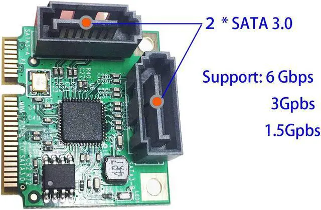 Alt view image 2 of 5 - Werleo MiniPCIE to SATA III / Mini PCI-E to SATA 3.0 2 Ports Adapter Card - ASM Chipset - for IPFS Mining and Adding SATA 3.0 Devices - SATA-T2