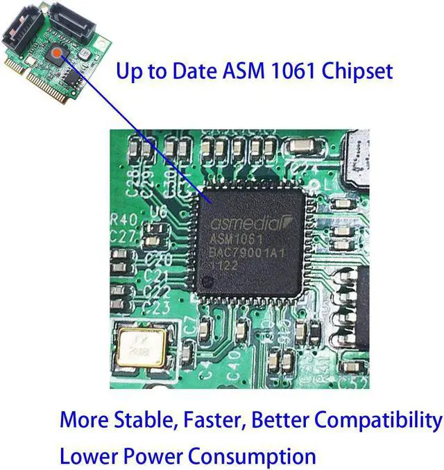 Alt view image 5 of 5 - Werleo MiniPCIE to SATA III / Mini PCI-E to SATA 3.0 2 Ports Adapter Card - ASM Chipset - for IPFS Mining and Adding SATA 3.0 Devices - SATA-T2