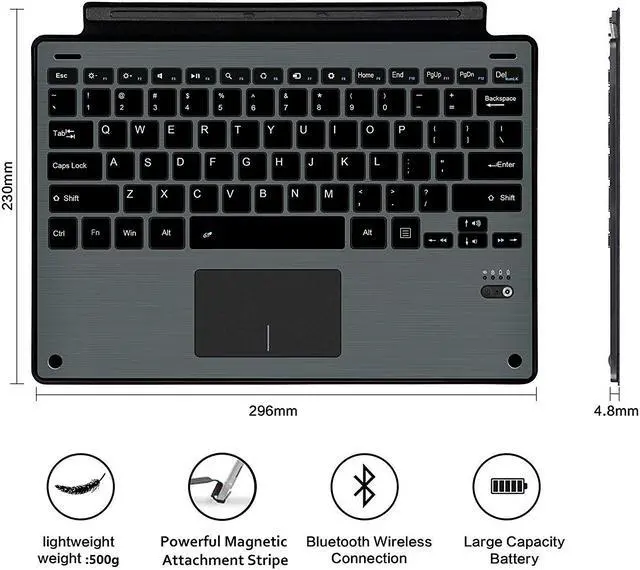 Alt view image 5 of 7 - Surface Pro 7 / Pro 6 / Surface Pro 5 / Pro 4 / Pro 3 Type Cover Werleo Ultra-Slim Wireless Bluetooth Keyboard with Trackpad Surface Keyboard Built-in Rechargeable Battery