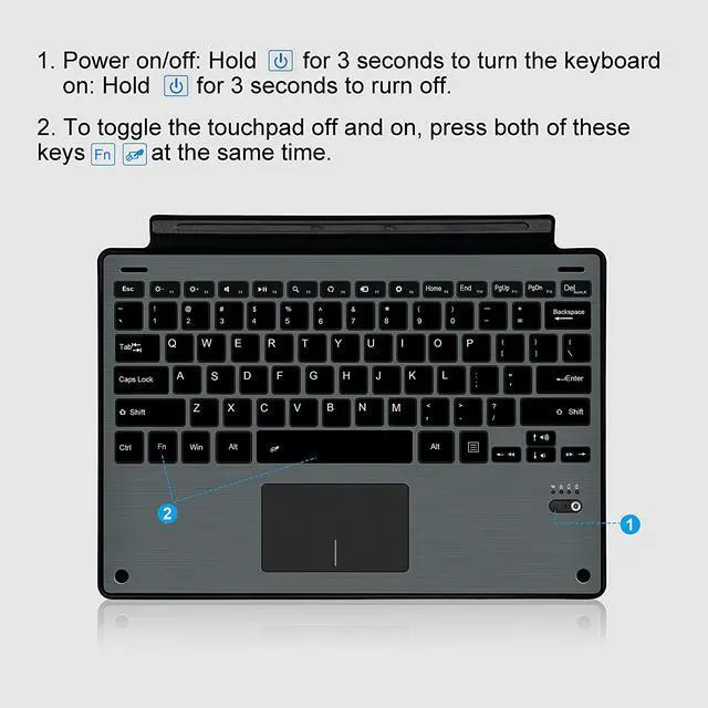 Alt view image 4 of 7 - Surface Pro 7 / Pro 6 / Surface Pro 5 / Pro 4 / Pro 3 Type Cover Werleo Ultra-Slim Wireless Bluetooth Keyboard with Trackpad Surface Keyboard Built-in Rechargeable Battery