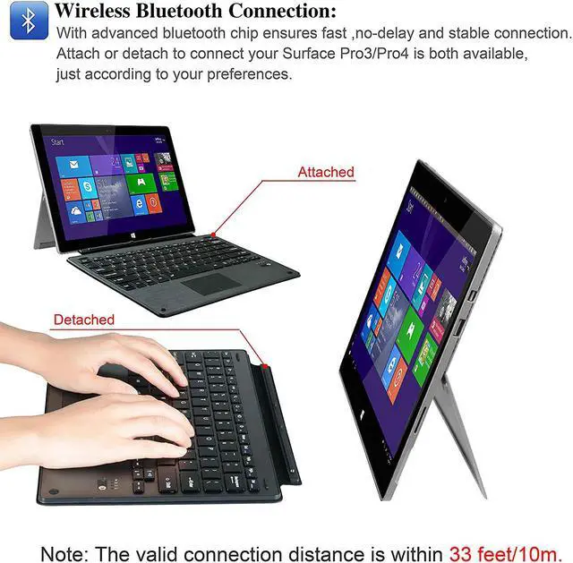 Alt view image 3 of 7 - Surface Pro 7 / Pro 6 / Surface Pro 5 / Pro 4 / Pro 3 Type Cover Werleo Ultra-Slim Wireless Bluetooth Keyboard with Trackpad Surface Keyboard Built-in Rechargeable Battery