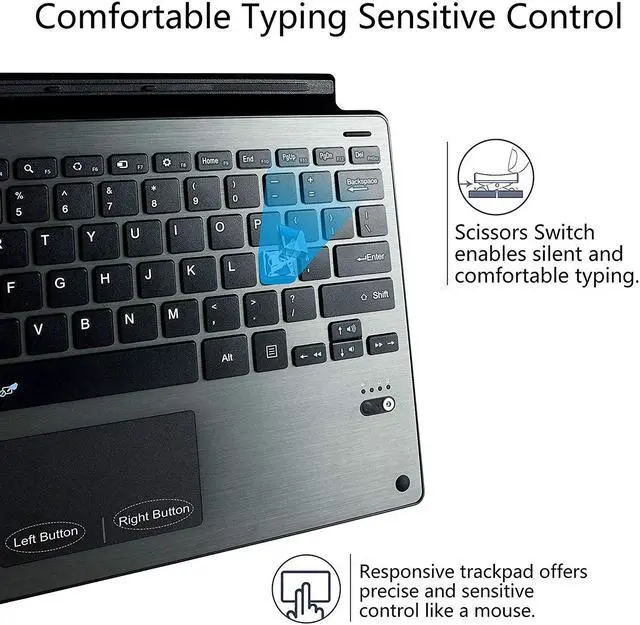 Alt view image 2 of 7 - Surface Pro 7 / Pro 6 / Surface Pro 5 / Pro 4 / Pro 3 Type Cover Werleo Ultra-Slim Wireless Bluetooth Keyboard with Trackpad Surface Keyboard Built-in Rechargeable Battery