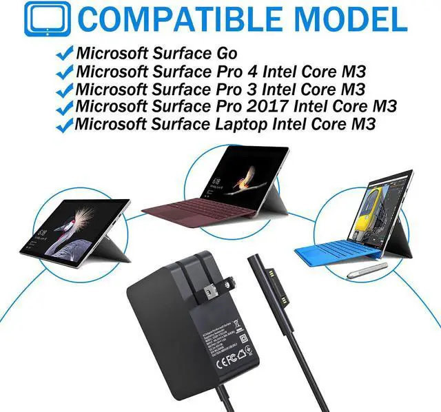 Alt view image 3 of 7 - Surface Go Charger Power Supply Adapter 24W 15V 1.6A Compatible Microsoft Surface Go / Surface Pro 4 Core m3 / Surface Pro 3 Core m3 / Surface Pro 2017 Core m3 /Surface Laptop Core m3 Carrying Case