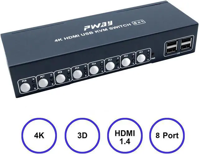 Alt view image 2 of 7 - Werleo KVM Switch HDMI 8 Port with 4K Ultra HD 1080P 3D Supports Windows 2000 / XP  /Vista Linux and Mac for PC Monitor Keyboard Mouse DVR NVR