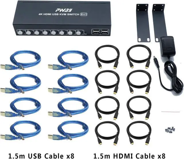Alt view image 7 of 7 - Werleo KVM Switch HDMI 8 Port with 4K Ultra HD 1080P 3D Supports Windows 2000 / XP  /Vista Linux and Mac for PC Monitor Keyboard Mouse DVR NVR