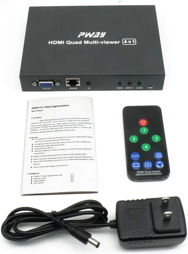 Alt view image 7 of 7 - WERLEO HDMI 4×1 Quad Multi-Viewer with 1920×1080P@60Hz HDMI1.3 Support Both HDMI and VGA Interfaces and EDID Function
