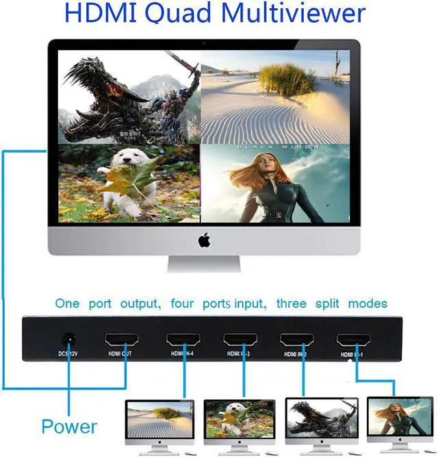 Alt view image 6 of 7 - WERLEO HDMI 4×1 Quad Multi-Viewer with 1920×1080P@60Hz HDMI1.3 Support Both HDMI and VGA Interfaces and EDID Function