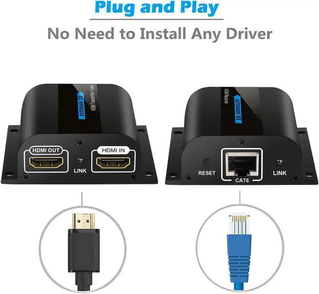 Alt view image 5 of 7 - Werleo 2 Outputs HDMI Extender 60m HDMI Splitter Repeater with IR Remote Control Over Single Cat5 Cat6 Cat6a Cat7 Ethernet Cable Support 1080p - HDMI Transmitter Receiver Set