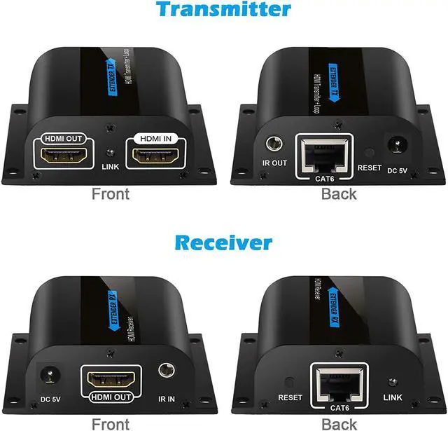 Alt view image 7 of 7 - Werleo 2 Outputs HDMI Extender 60m HDMI Splitter Repeater with IR Remote Control Over Single Cat5 Cat6 Cat6a Cat7 Ethernet Cable Support 1080p - HDMI Transmitter Receiver Set
