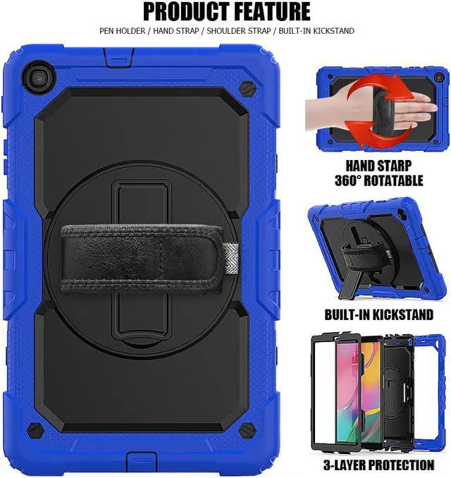 Alt view image 5 of 7 - Werleo Samsung Galaxy Tab A 10.1 Case with 360 Rotating Stand Shoulder Strap Heavy Duty Full-Body Shockproof Protective Cover with Pencil Holder & Screen Protector for Galaxy Tab A 10.1 SM-T510 T515