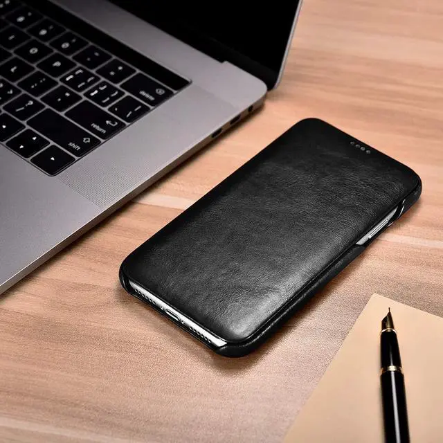 Alt view image 6 of 7 - WERLEO iPhone Xs MAX Leather Case Genuine Vintage Leather Flip Folio Opening Cover in Curved Edge Design Slim Thin Side Open Case for iPhone Xs MAX 6.5 Inch