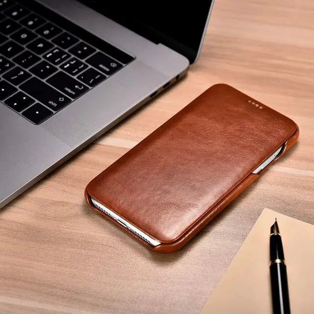 Alt view image 7 of 7 - WERLEO iPhone Xs MAX Leather Case Genuine Vintage Leather Flip Folio Opening Cover in Curved Edge Design Slim Thin Side Open Case for iPhone Xs MAX 6.5 Inch