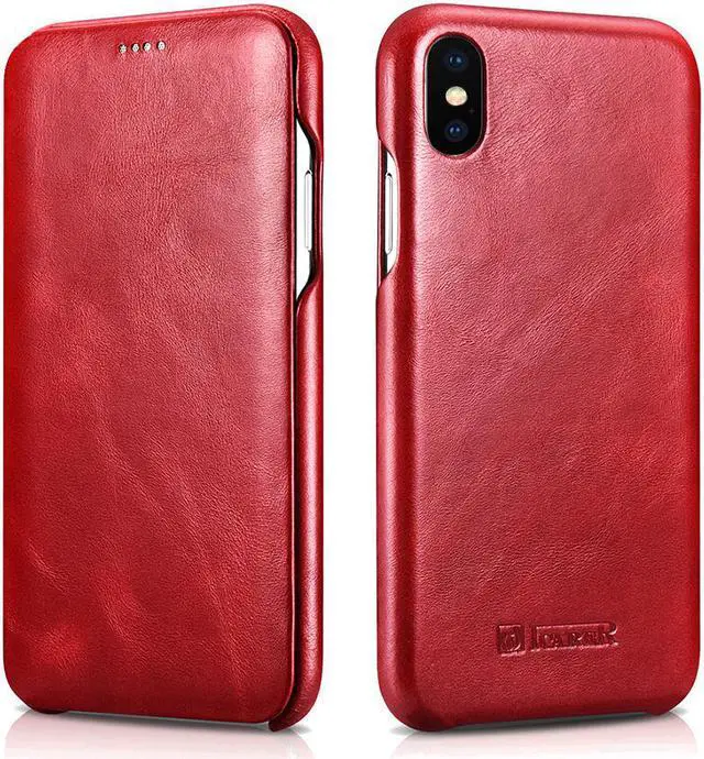 Main image of WERLEO iPhone Xs MAX Leather Case Genuine Vintage Leather Flip Folio Opening Cover in Curved Edge Design Slim Thin Side Open Case for iPhone Xs MAX 6.5 Inch
