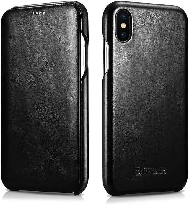 Main image of WERLEO iPhone Xs MAX Leather Case Genuine Vintage Leather Flip Folio Opening Cover in Curved Edge Design Slim Thin Side Open Case for iPhone Xs MAX 6.5 Inch