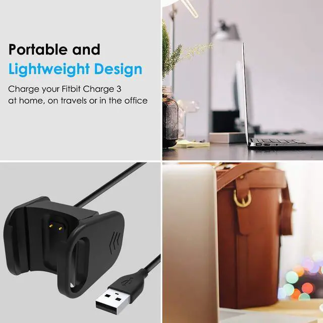 Alt view image 4 of 6 - Werleo Compatible Fitbit Charge 3 Charger Cable 3.3Ft Replacement USB Charging Cable Charging Cord with Cable Cradle Dock Adapter Compatible Fitbit Charge 3 HR Fitness Tracker Smart Watch - 2 Pack