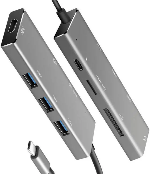 Alt view image 5 of 7 - USB C Hub Premium Type-C Adapter 7 in 1 USB-C Dock with 4K HDMI Output PD Charging SD / TF  Card Reader 3 USB 3.0 Ports for MacBook Google Chromebook Windows Surface Pro and More USB C Devices