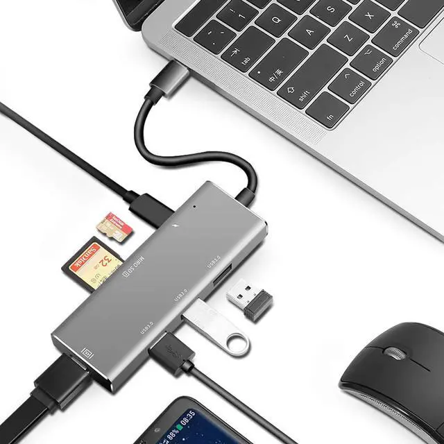 Alt view image 4 of 7 - USB C Hub Premium Type-C Adapter 7 in 1 USB-C Dock with 4K HDMI Output PD Charging SD / TF  Card Reader 3 USB 3.0 Ports for MacBook Google Chromebook Windows Surface Pro and More USB C Devices