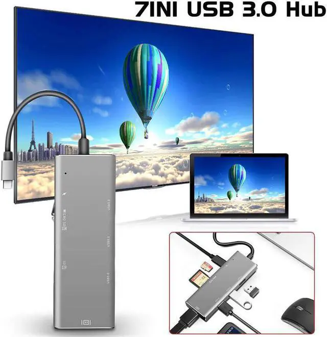 Alt view image 3 of 7 - USB C Hub Premium Type-C Adapter 7 in 1 USB-C Dock with 4K HDMI Output PD Charging SD / TF  Card Reader 3 USB 3.0 Ports for MacBook Google Chromebook Windows Surface Pro and More USB C Devices