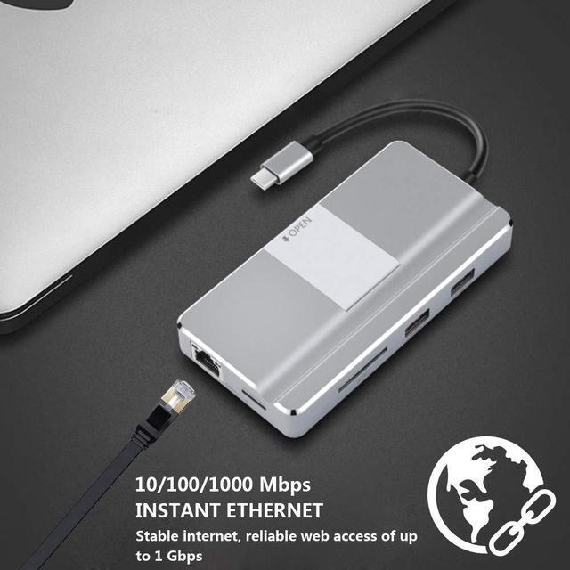 Alt view image 3 of 7 - USB C Hub 8 in 1 Aluminum Type C Adapter with 3 USB 3.0 Port RJ45 Ethernet 4K USB C to HD Video SD / TF Card Reader Supports 100W PD Fast Charging For Macbook Pro / Mini Surface Other Type C Laptops