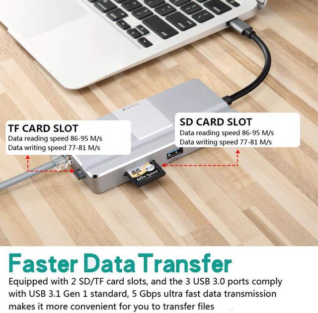 Alt view image 4 of 7 - USB C Hub 8 in 1 Aluminum Type C Adapter with 3 USB 3.0 Port RJ45 Ethernet 4K USB C to HD Video SD / TF Card Reader Supports 100W PD Fast Charging For Macbook Pro / Mini Surface Other Type C Laptops