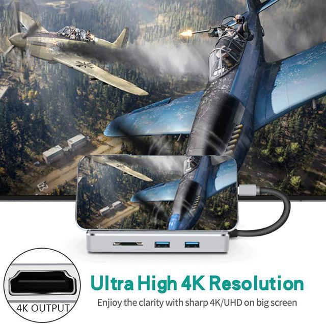 Alt view image 5 of 7 - USB C Hub 8 in 1 Aluminum Type C Adapter with 3 USB 3.0 Port RJ45 Ethernet 4K USB C to HD Video SD / TF Card Reader Supports 100W PD Fast Charging For Macbook Pro / Mini Surface Other Type C Laptops