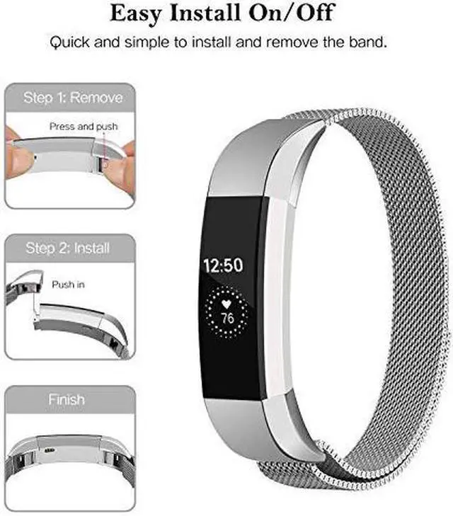 Alt view image 4 of 7 - 2PCS Replacement Metal Bands for Fitbit Alta and Fitbit Alta HR Adjustable Milanese Stainless Steel Mesh Magnetic Replacement Strap Replacement Band for Women & Men Gift
