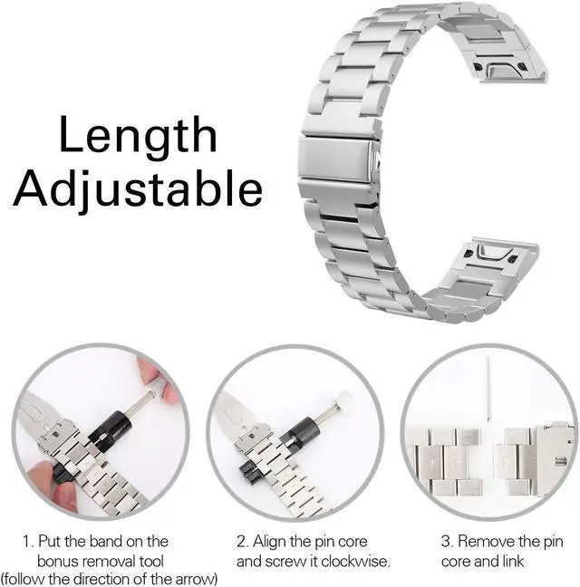Alt view image 3 of 7 - WERLEO Band Replacement Compatible with Garmin Fenix 5 / 5 Plus / Forerunner 935 / 945 Premium Stainless Steel Metal Watch Band with Quick Release Connector Fit Fenix 5 / 5 Plus / Forerunner 935 945
