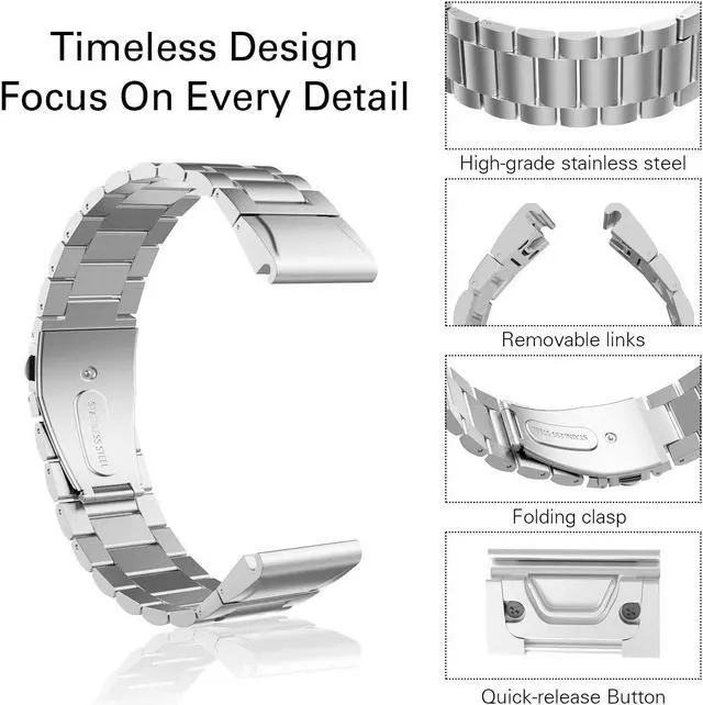 Alt view image 4 of 7 - WERLEO Band Replacement Compatible with Garmin Fenix 5 / 5 Plus / Forerunner 935 / 945 Premium Stainless Steel Metal Watch Band with Quick Release Connector Fit Fenix 5 / 5 Plus / Forerunner 935 945