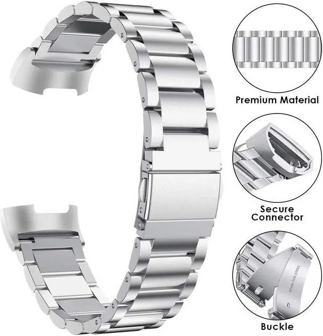 Alt view image 2 of 6 - WERLEO Compatible Fitbit Charge 3 Metal Bands Premium Stainless Steel Metal Replacement Smartwatch Bands Strap Bracelet Sport Wristband Compatible with Fitbit Charge 3 & Charge 3 SE for Women Men