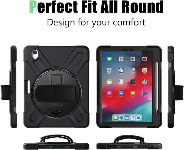 Alt view image 7 of 7 - Werleo iPad Pro 11 Case 2018 with Pencil Holder - Support Apple Pencil Charging - 360 Degree Swivel Stand / Hand Strap - Slim Heavy Duty Shockproof Rugged High Impact Full Body Protective Case Cover