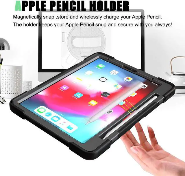 Alt view image 3 of 7 - Werleo iPad Pro 11 Case 2018 with Pencil Holder - Support Apple Pencil Charging - 360 Degree Swivel Stand / Hand Strap - Slim Heavy Duty Shockproof Rugged High Impact Full Body Protective Case Cover