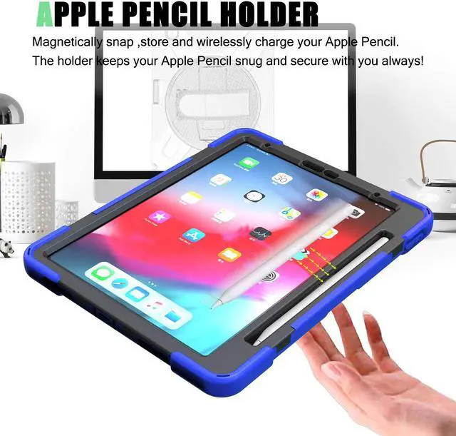 Alt view image 2 of 7 - Werleo iPad Pro 11 Case 2018 with Pencil Holder - Support Apple Pencil Charging - 360 Degree Swivel Stand / Hand Strap - Slim Heavy Duty Shockproof Rugged High Impact Full Body Protective Case Cover