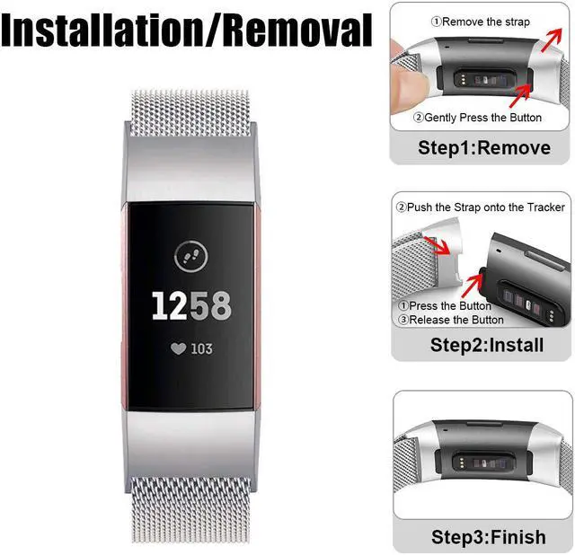 Alt view image 4 of 7 - Werleo Metal Bands Compatible Fitbit Charge 3 Band Women Men Small Large Stainless Steel Replacement Band Wrist Straps Accessories for Fitbit Charge 3 Fitness Tracker Smart Watch