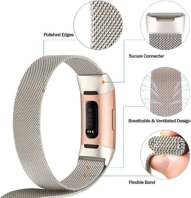 Alt view image 3 of 7 - Werleo Metal Bands Compatible Fitbit Charge 3 Band Women Men Small Large Stainless Steel Replacement Band Wrist Straps Accessories for Fitbit Charge 3 Fitness Tracker Smart Watch