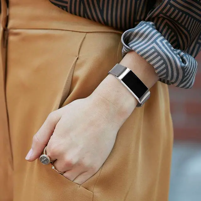 Alt view image 6 of 6 - Werleo Metal Bands Compatible Fitbit Charge 3 Band Women Men Small Large Stainless Steel Replacement Band Wrist Straps Accessories for Fitbit Charge 3 Fitness Tracker Smart Watch