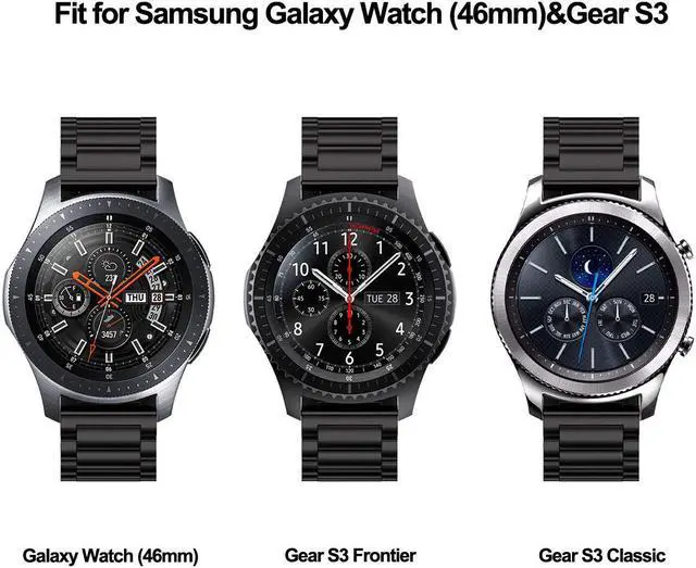 Alt view image 2 of 7 - Metal Bands Compatible Galaxy Watch 46mm / Gear S3 Frontier / Classic Watch Band 22mm Stainless Steel Replacement Bracelet Wrist Strap for Galaxy Watch 46mm SM-R800 / Gear S3 Smartwatch