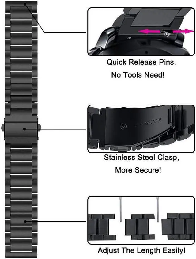 Alt view image 4 of 7 - Werleo Stainless Steel Metal Band Bracelet Strap Compatible with Samsung Galaxy Watch 42mm / Ticwatch E / Galaxy Watch Active 40mm / Gear S2 Classic