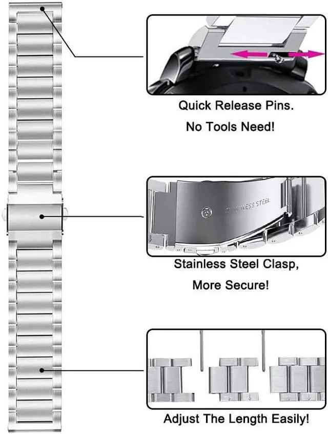 Alt view image 2 of 7 - Werleo Stainless Steel Metal Band Bracelet Strap Compatible with Samsung Galaxy Watch 42mm / Ticwatch E / Galaxy Watch Active 40mm / Gear S2 Classic
