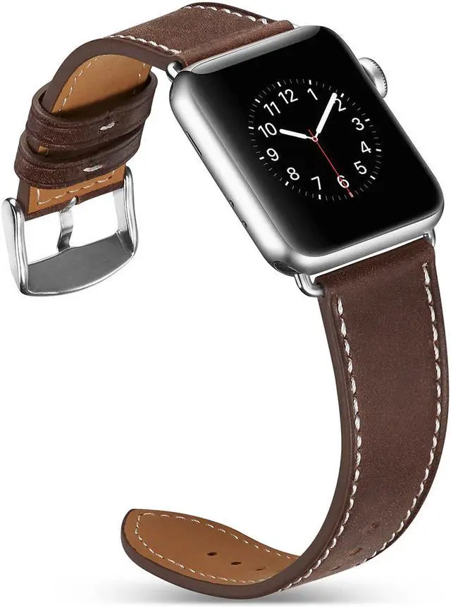 Alt view image 4 of 6 - Werleo Compatible Apple Watch Band 42mm 44mm, Genuine Leather Replacement for iwatch Strap Compatible with Apple Watch Series 4 (44mm) Series 3 Series 2 Series 1 (42mm) Sport Edition