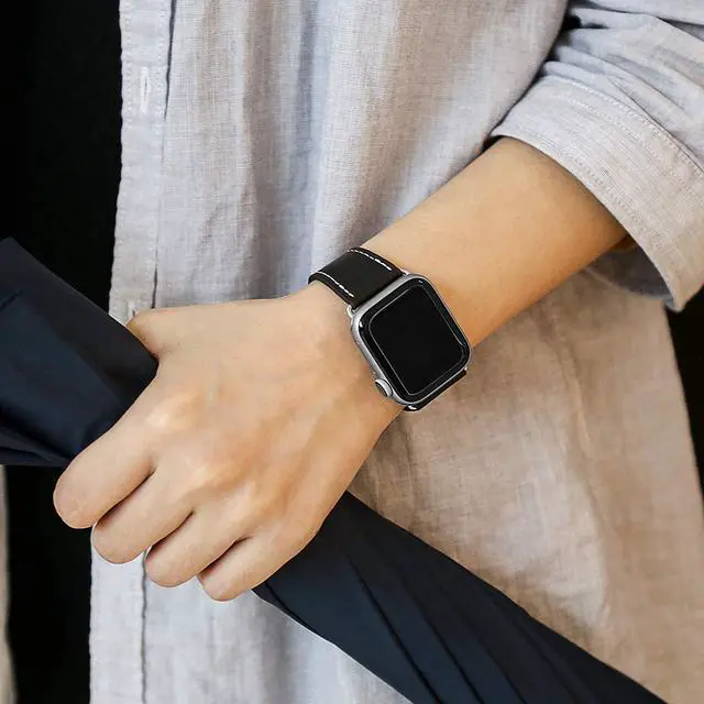 Alt view image 6 of 7 - Werleo Compatible with Apple Watch Band 38mm 40mm Genuine Leather Watch Strap Compatible with Apple Watch Series 4 (40mm) Series 3 Series 2 Series 1 (38mm) Sport and Edition