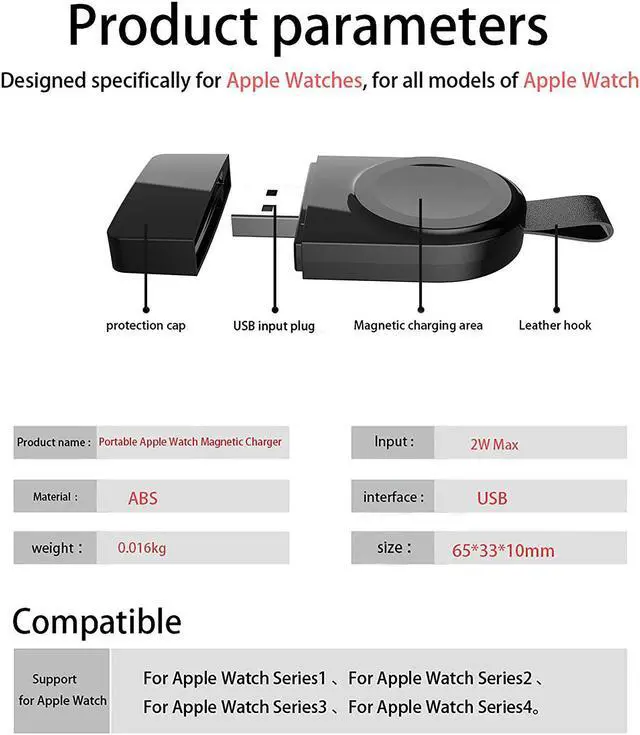 Alt view image 5 of 7 - Watch Charger for Apple Magnetic Portable Wireless iWatch Charger Compatible for Apple Watch Series 1 2 3 4 in 38mm 40mm 42mm 44mm