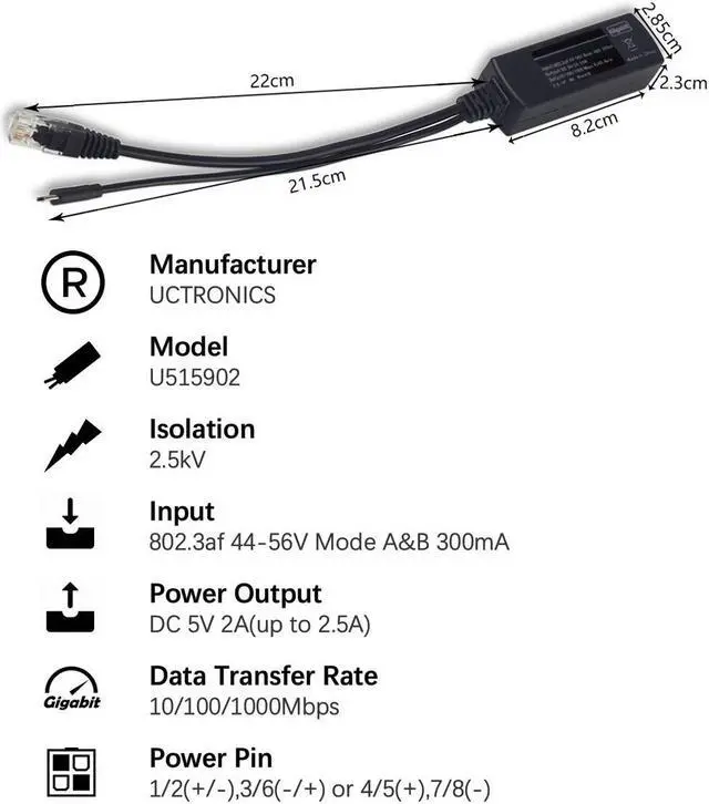 Alt view image 5 of 6 - WERLEO PoE Splitter Gigabit 5V - Micro USB Power and Ethernet to Raspberry Pi 3B+ Work with Echo Dot Most Micro USB Security Camera and Tablet - IEEE 802.3af Compliant