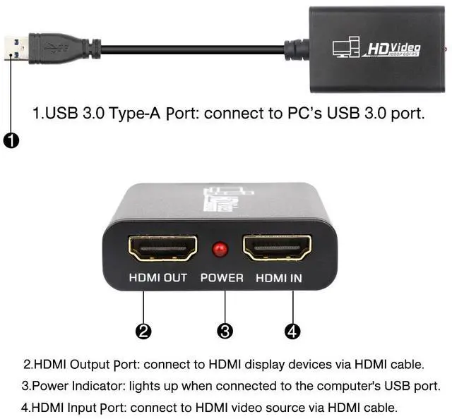 Alt view image 3 of 7 - Werleo HDMI Game Video Capture Devices Full HD USB 3.0 to HDMI Live Game Video Capture Card 1080P Recording Box HDMI in HDMI Out Adapter Video & Audio Grabber for Xbox PS4